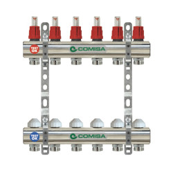 Rozdělovač podlahového vytápění 8-cestný se sběračem 1", s průtokoměry a ventily