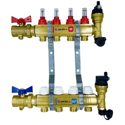 Rozdělovač 8-cestný s kulovými a termostatickými ventily, auto. odvzdušnění