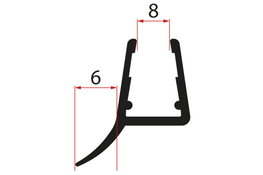 Spodní těsnění na dveře, sklo 8mm, 1000mm, černá