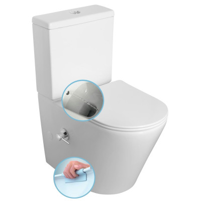 PACO RIMLESS WC kombi, integrovaná baterie a bidet. sprška, spodní/zadní odpad, bílá