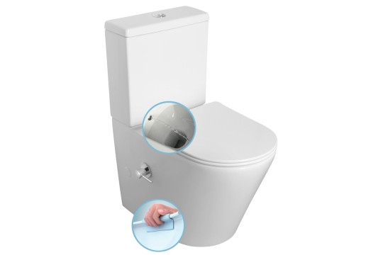 PACO RIMLESS WC kombi, integrovaná baterie a bidet. sprška, spodní/zadní odpad, bílá