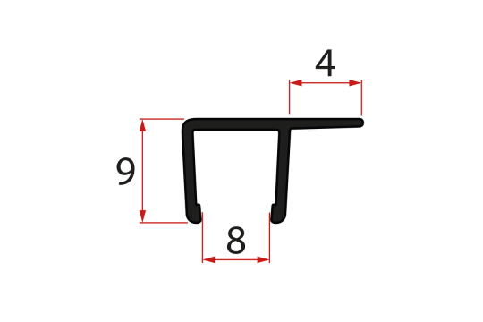 Svislé těsnění pro sklo 8mm, 2000mm, černá