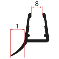 Spodní těsnění na pevné sklo  8mm, 1000mm, černá
