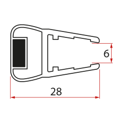 Magnetické těsnění ploché, sklo 6mm, 2000mm