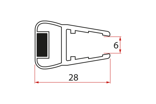 Magnetické těsnění ploché, sklo 6mm, 2000mm