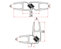 Set magnetických těsnění 45°pro sklo 6/6mm, 2000mm