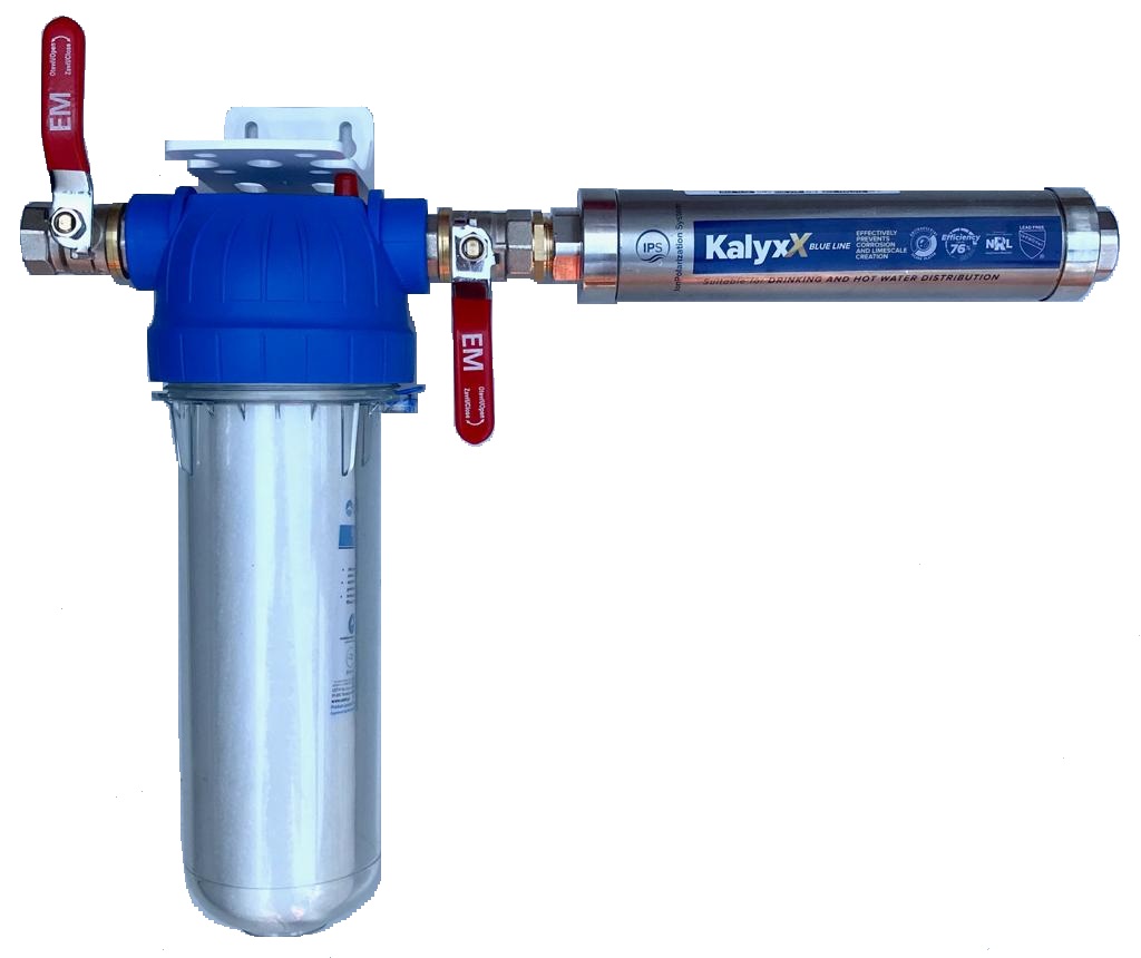 Zmäkčovač vody IPS Kalyxx BlueLine - G 1&quot; s filtrom a kohúty - horizontálna montáž IPSKXG1H