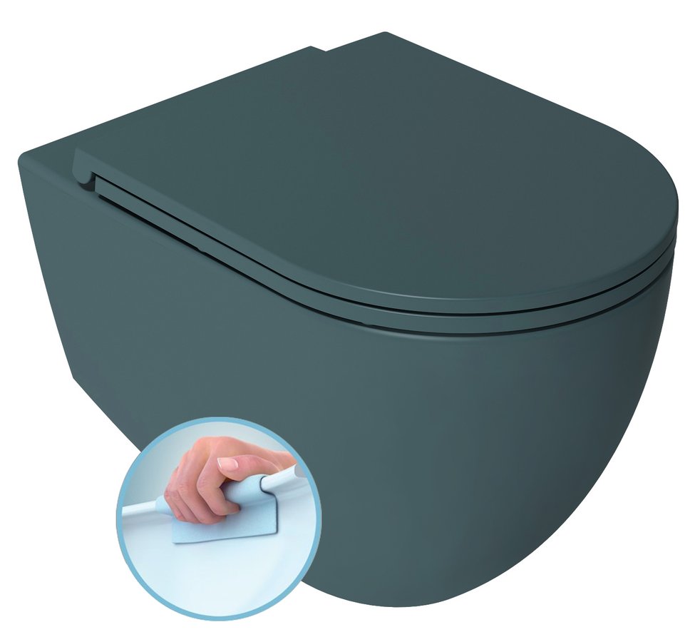 INFINITY závesná WC misa, Rimless, 36,5x53cm, zelená petrol 10NF02001-2P