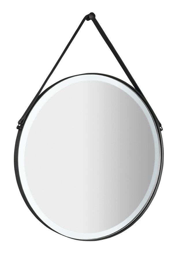 ORBITER kulaté LED podsvícené zrcadlo s koženým páskem, ø 60cm, černá mat ORL060