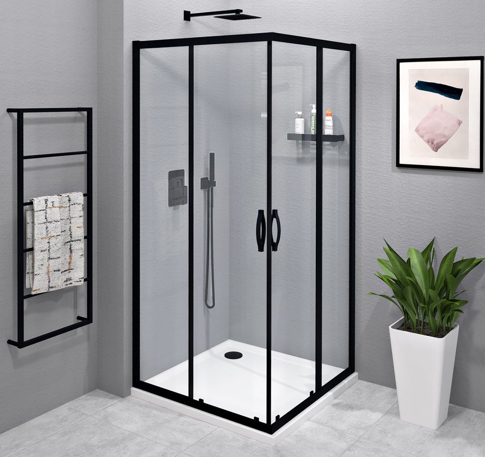 SIGMA SIMPLY BLACK štvorcový sprchovací kút 1100x1100 mm, rohový vstup, číre sklo GS2111B-01