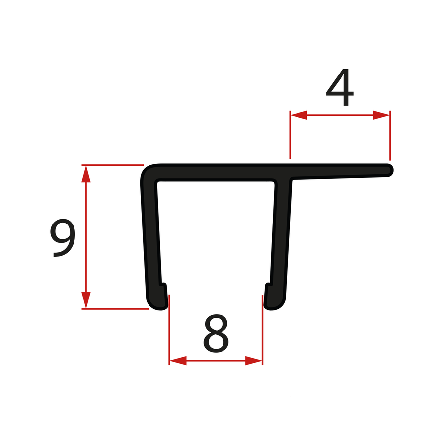 Zvislé tesnenie pre sklo 8mm, 2000mm, čierna NDRL02B