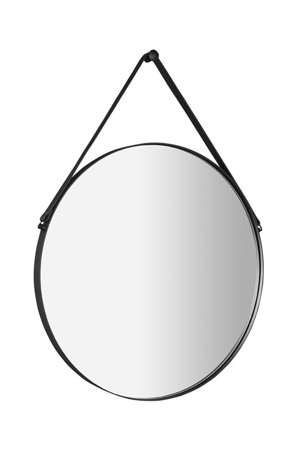 ORBITER zrkadlo guľaté s koženým opaskom, ø 50cm, čierna mat ORT050