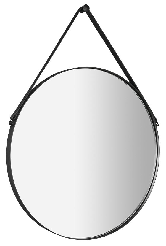 ORBITER zrkadlo guľaté s koženým opaskom, ø 70cm, čierna mat ORT070