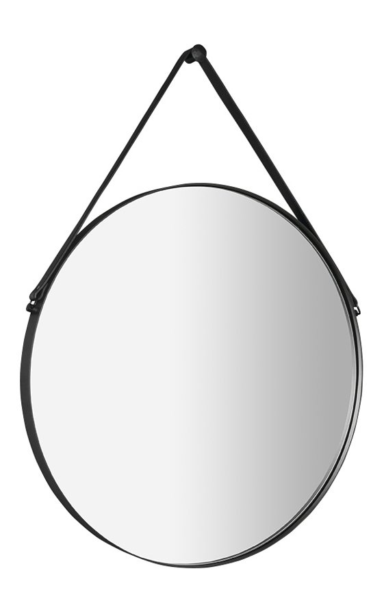 ORBITER zrkadlo guľaté s koženým opaskom, ø 60cm, čierna mat ORT060